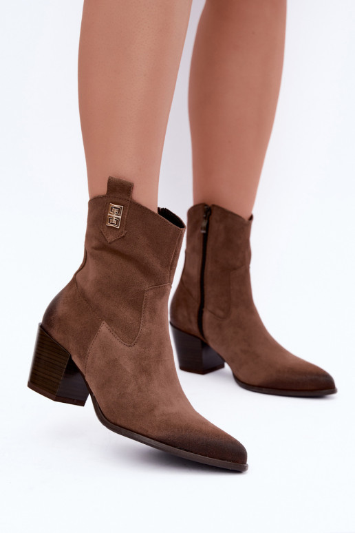 Warm brown cowboy-style ankle boots with heels Zazoo 60603