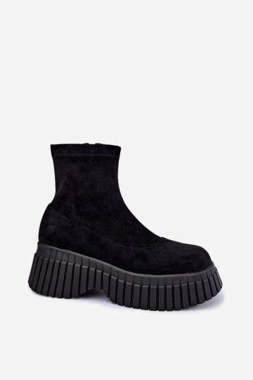 Black ankle boots with platform made of faux suede Elmorine