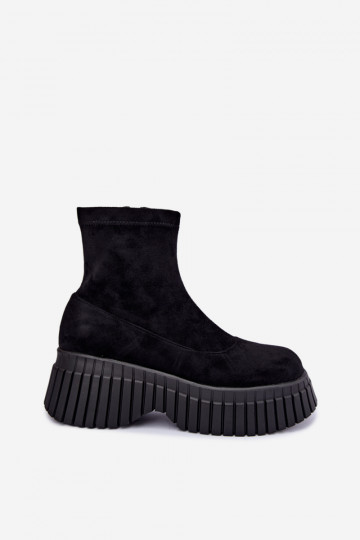 Black ankle boots with platform made of faux suede Elmorine 2