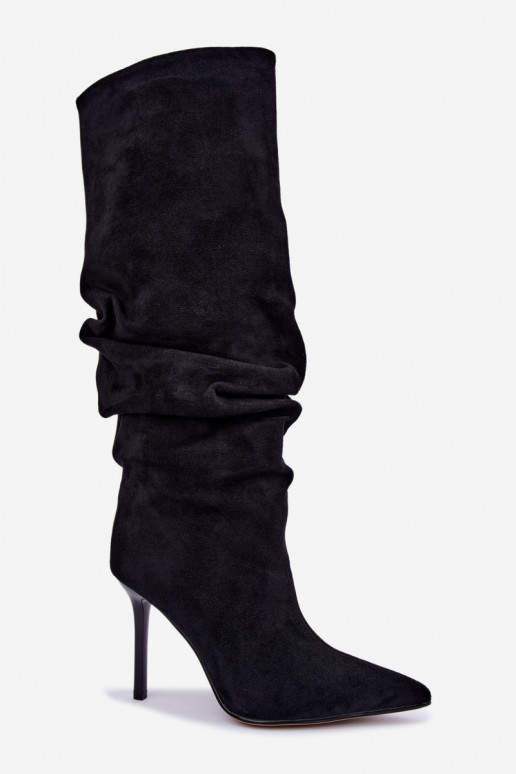 Black slip-on knee-high boots with thin heels Balira