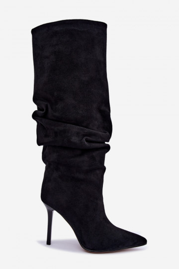 Black slip-on knee-high boots with thin heels Balira 2