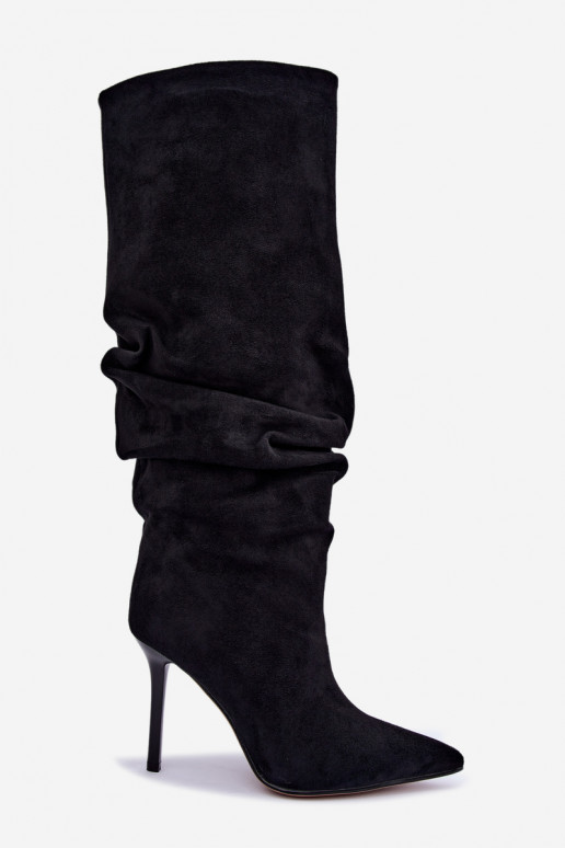 Black slip-on knee-high boots with thin heels Balira