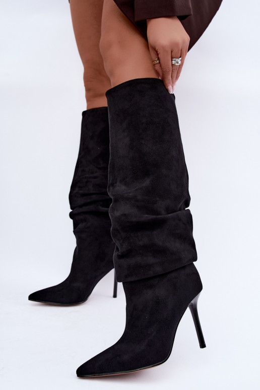 Black slip-on knee-high boots with thin heels Balira