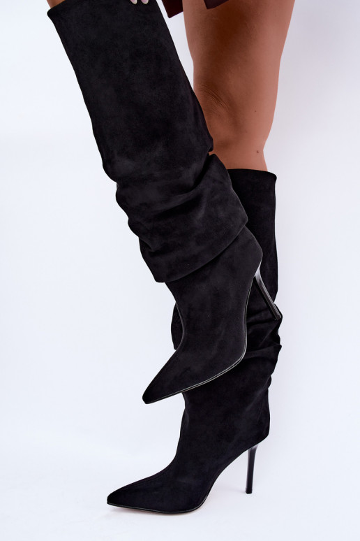 Black slip-on knee-high boots with thin heels Balira