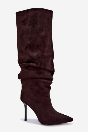 Chocolate slip-on knee-high boots with thin heels Balira