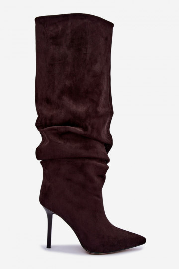 Chocolate slip-on knee-high boots with thin heels Balira 2