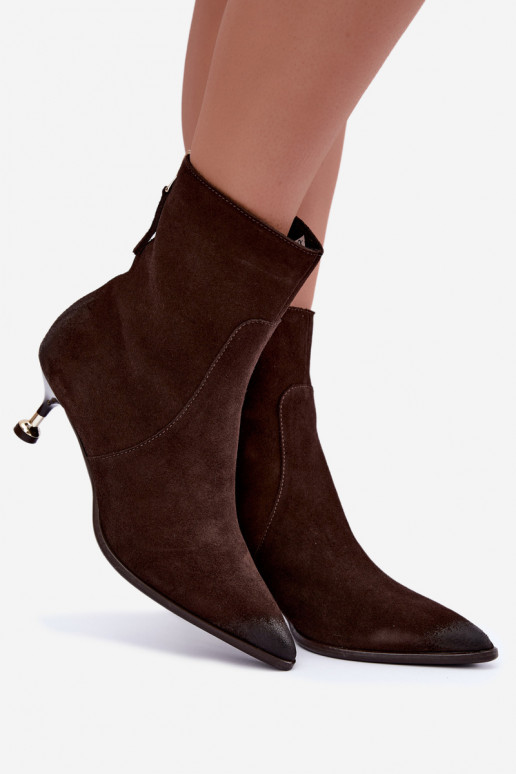Warm suede boots with heels Zazoo 60629 Czekoladoje