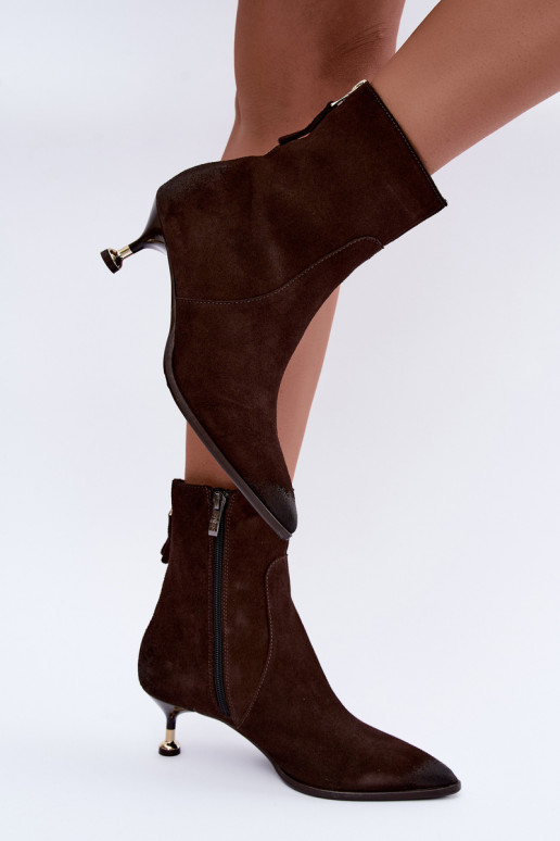 Warm suede boots with heels Zazoo 60629 Czekoladoje