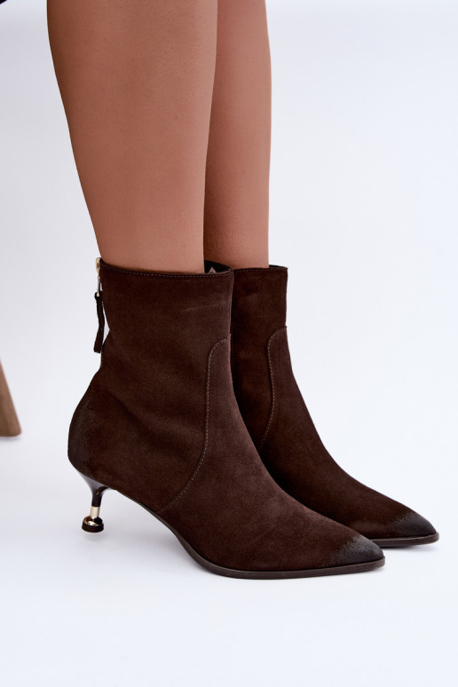 Warm suede boots with heels Zazoo 60629 Czekoladoje