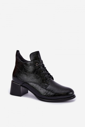 Warm black women's ankle boots with patent effect Klocku Hadelle