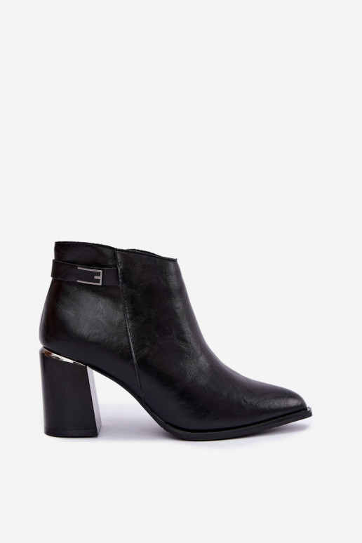 Warm black ankle boots with heels and decorative straps Irmelle