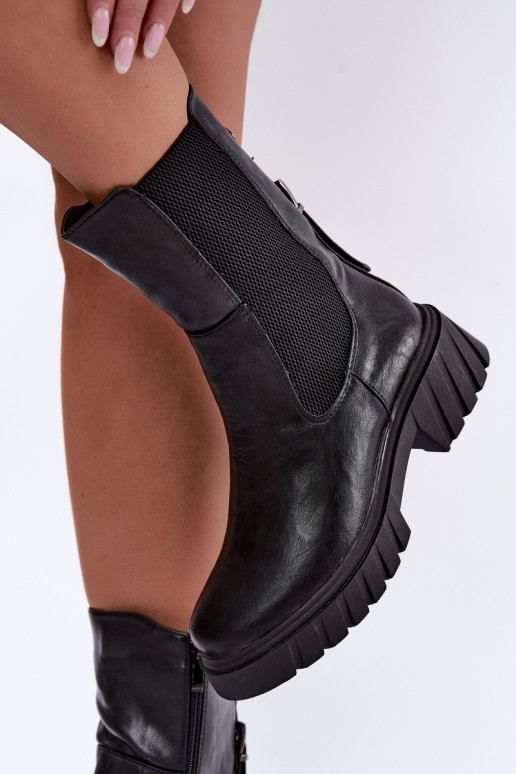 Warm stylish women's ankle boots in black