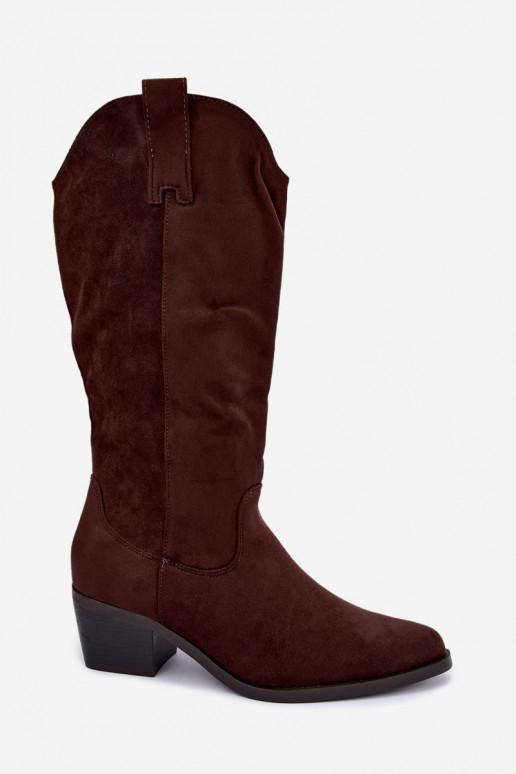 Warm knee-high cowboy-style boots with heels in brown Rialene