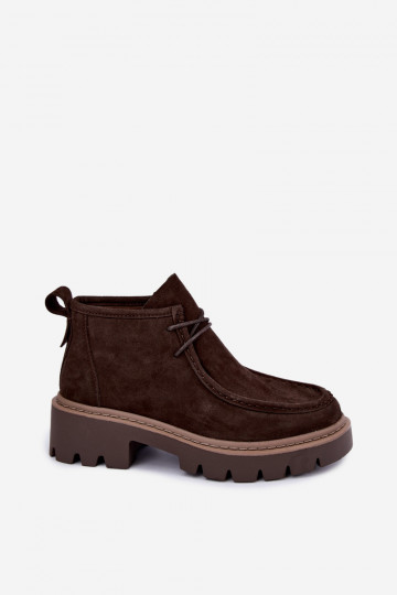 Laced ankle boots in faux suede brown Farella