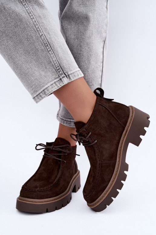 Laced ankle boots in faux suede brown Farella