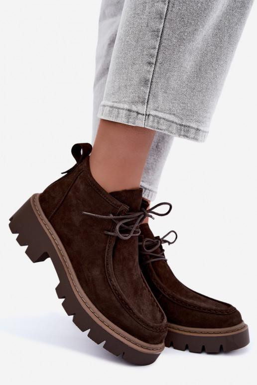 Laced ankle boots in faux suede brown Farella