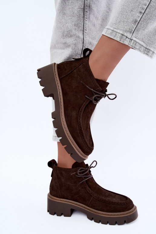 Laced ankle boots in faux suede brown Farella