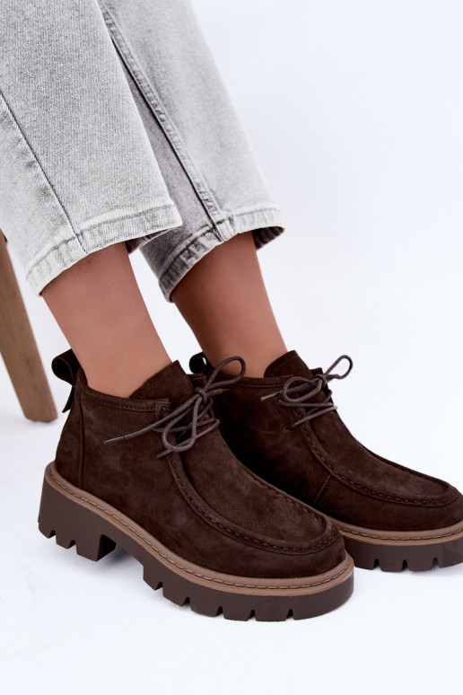 Laced ankle boots in faux suede brown Farella