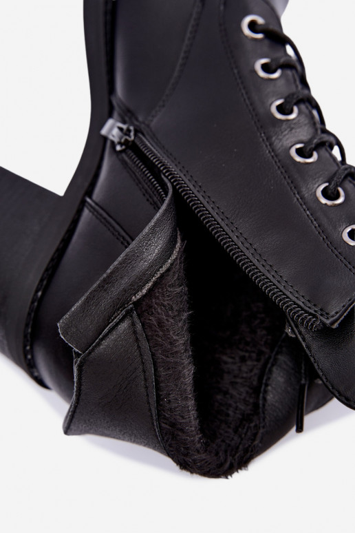 Warm women's ankle boots with laces in black Garella