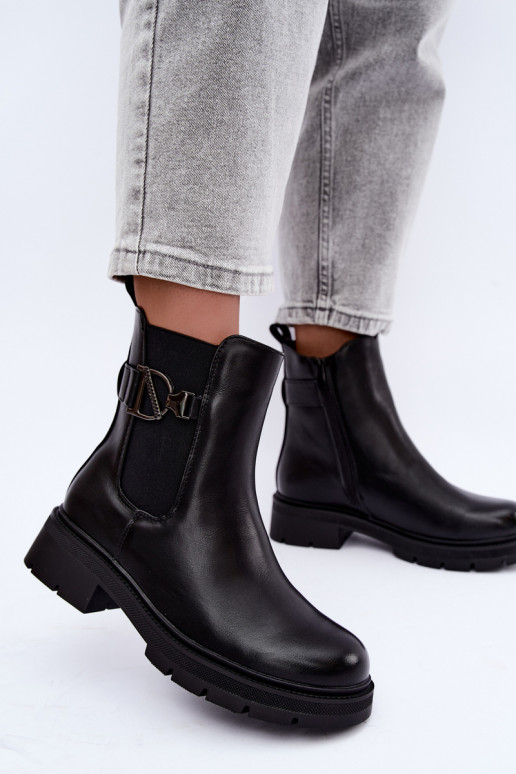 Warm stylish ankle boots with ornaments in black Janira