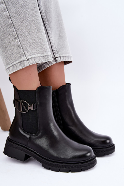 Warm stylish ankle boots with ornaments in black Janira