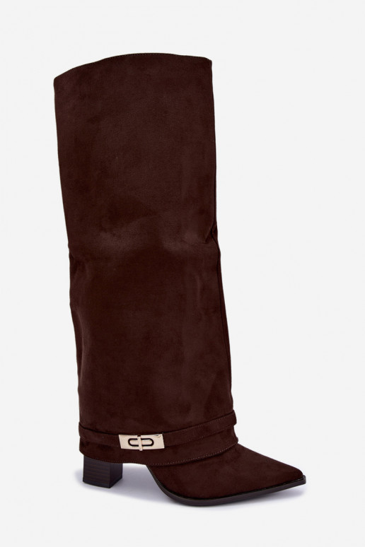 Warm knee-high boots with sewn-in choleika and heels in brown Jorella