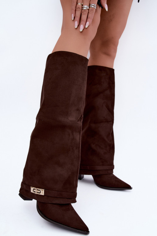 Warm knee-high boots with sewn-in choleika and heels in brown Jorella