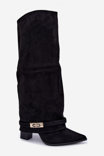 Warm knee-high boots with sewn-in choleika and heels in black Jorella