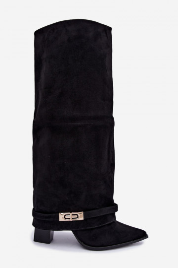 Warm knee-high boots with sewn-in choleika and heels in black Jorella 2