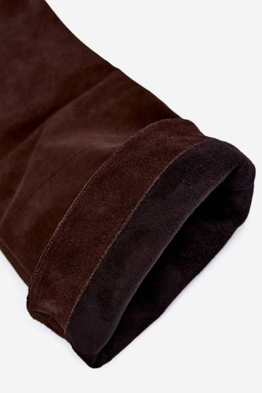 Warm knee-high boots in faux suede with wide heels in brown Zazoo 542