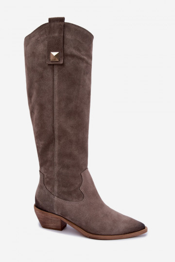 Warm knee-high boots in faux suede cowboy-style in clay Zazoo 4224