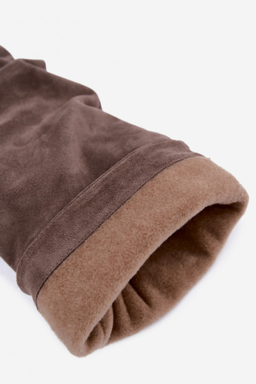 Warm wrinkled knee-high boots in faux suede with heels in clay Zazoo 4228