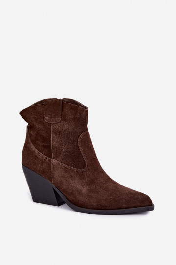 faux fur lined suede cowboy style boots with heels in brown color Tirabelle 2