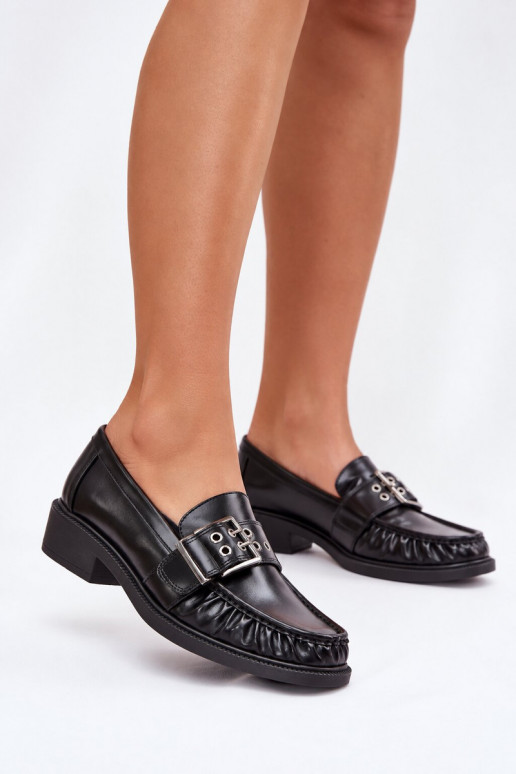 Women's moccasins with ruffles and buckles in black Daliare