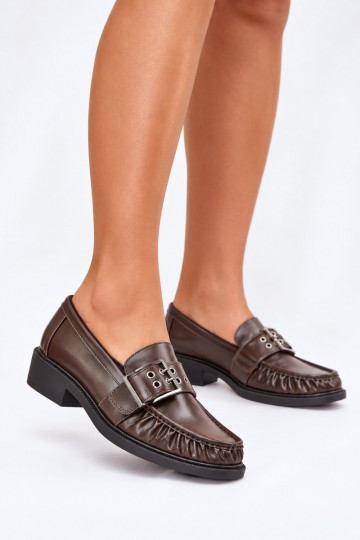 Women's moccasins with ruffles and buckles in chocolate Daliare