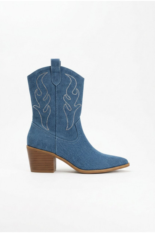 Denim cowboy-style ankle boots with heels and decoration Perella