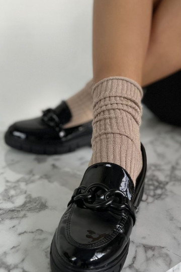 Women's pressure-free socks with lurex in sand color