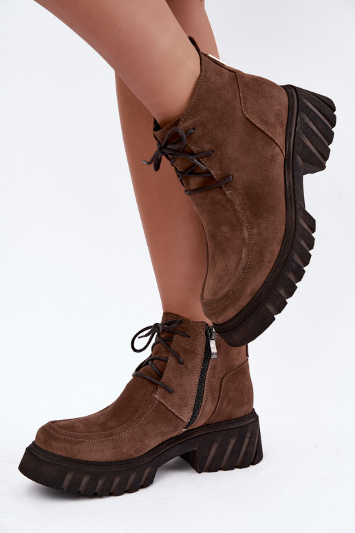 Warm faux suede ankle boots Zazoo 60594 brown