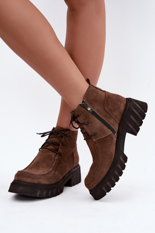 Warm faux suede ankle boots Zazoo 60594 brown