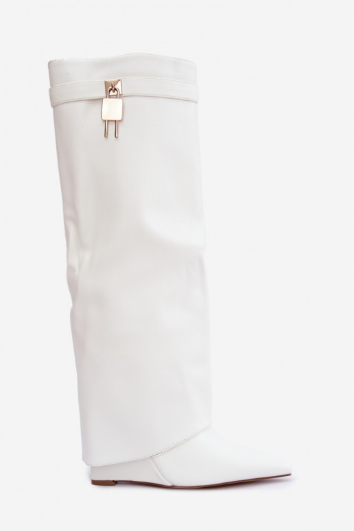 Mirettea knee-high boots with platform and decorative straps in white