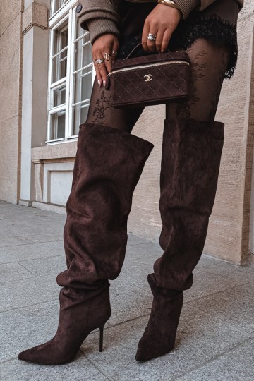 Women's knee-high boots with slim heels in brown color Aderelle