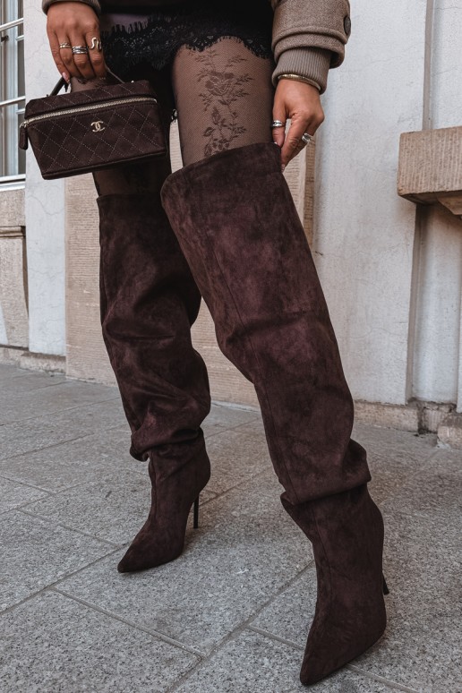 Women's knee-high boots with slim heels in brown color Aderelle