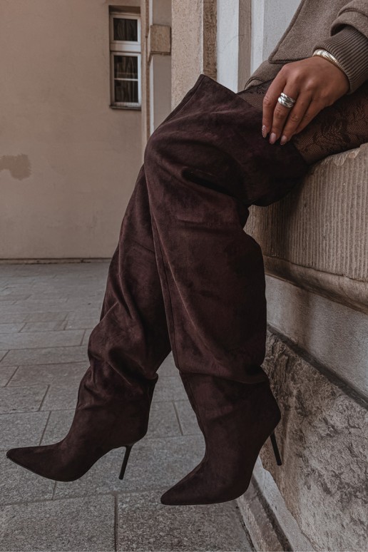 Women's knee-high boots with slim heels in brown color Aderelle