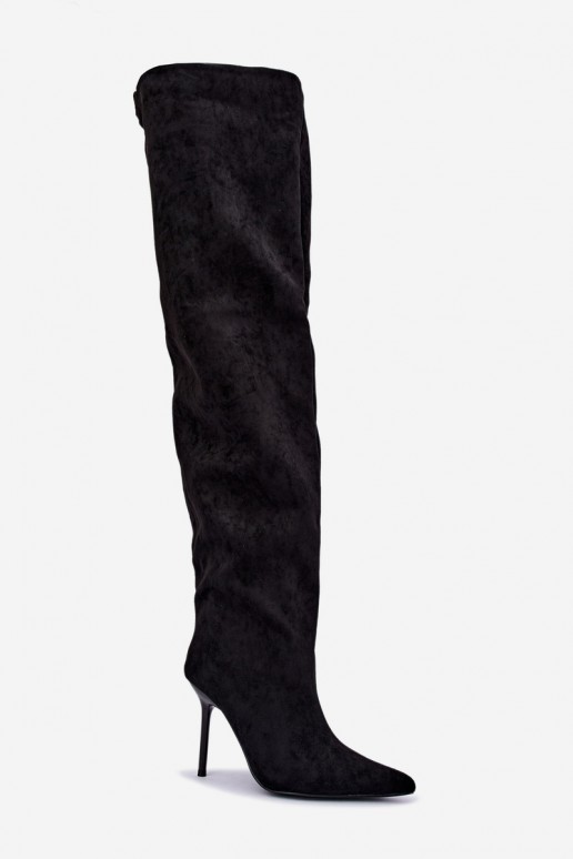 Women's knee-high boots with slim heels in black color Aderelle