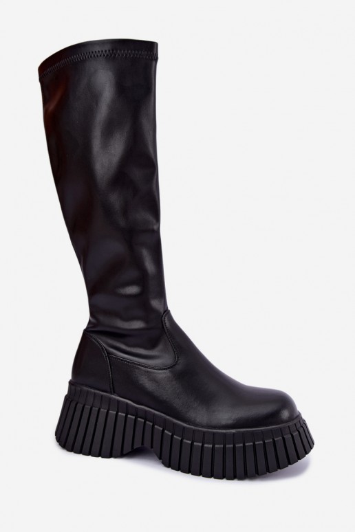 Black knee-high boots with platform Haldora