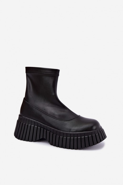 Black leather ankle boots with platform Elmorine