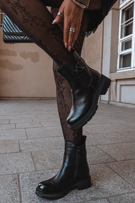 Warm stylish ankle boots with ornaments in black Janira