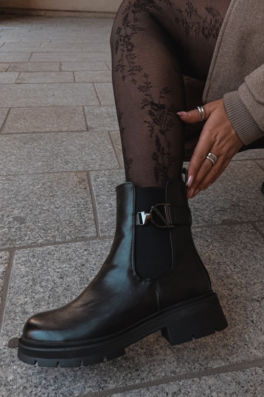 Warm stylish ankle boots with ornaments in black Janira