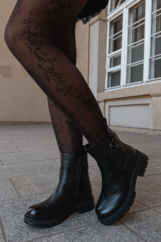 Warm stylish ankle boots with ornaments in black Janira