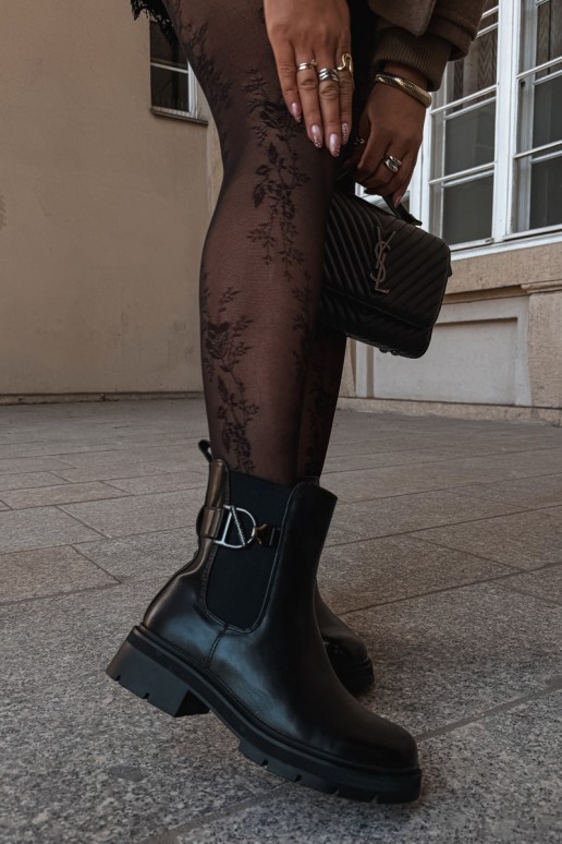 Warm stylish ankle boots with ornaments in black Janira